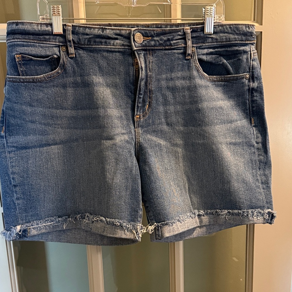 LOFT Classic Blue Jean Shorts Frayed Size 14/32